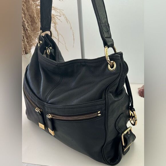 Michael Kors Black Pebbled Leather Hobo Shoulder Bag Everyday Chic - Picture 3 of 12